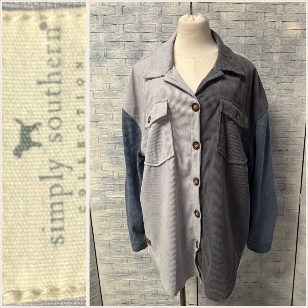 Simply Southern Color Block Corduroy Shacket Oversized Button Down Shirt‎ XXL